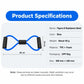 Figure-8 resistance band product specifications panel with blue band and handle grips
