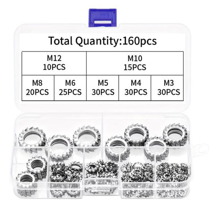 Stainless steel external tooth lock washer assortment kit in plastic organizer, 160 pcs