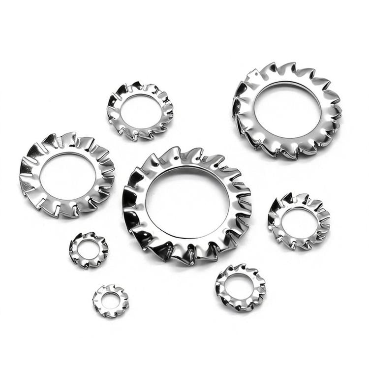 Stainless steel external tooth lock washers, mixed sizes, round toothed lock rings