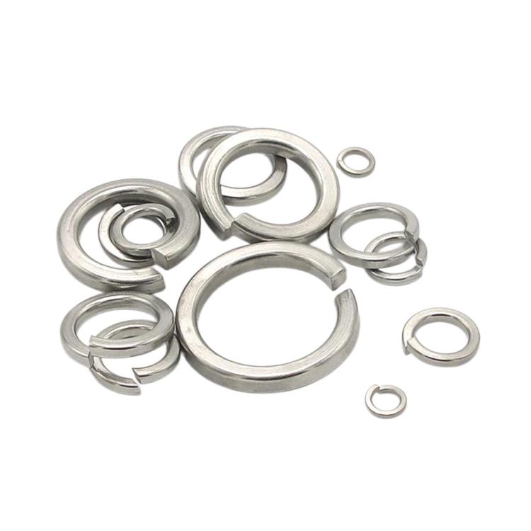 Stainless steel spring split lock washers, mixed sizes in silver finish