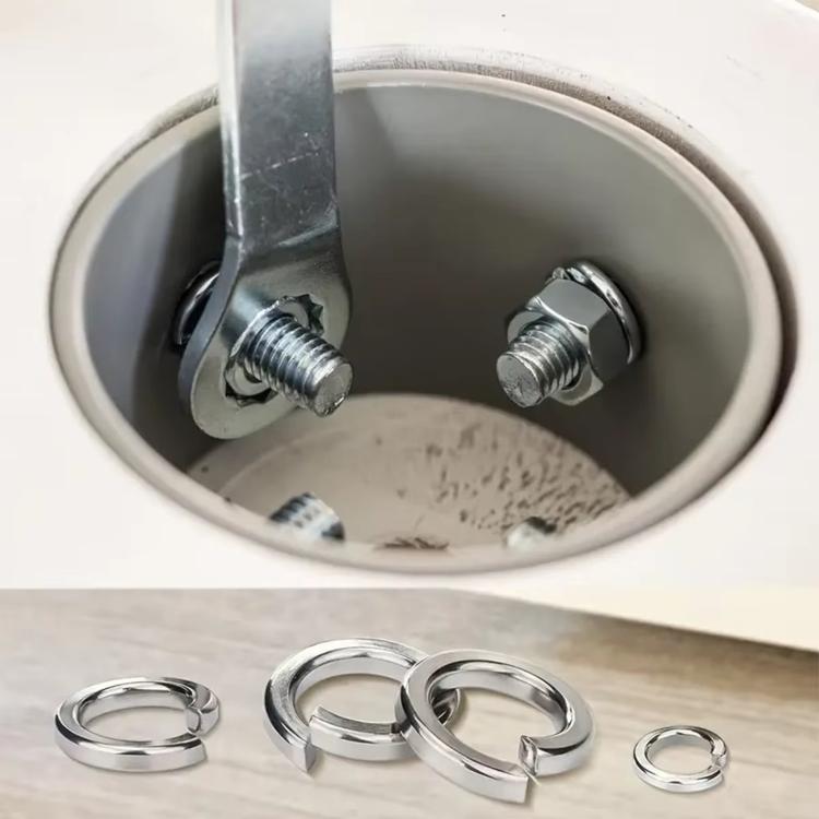 Stainless split lock washers securing bolts, shown in mounted position
