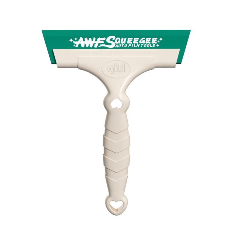 qili window tinting squeegee with cream curved handle and green soft rubber edge