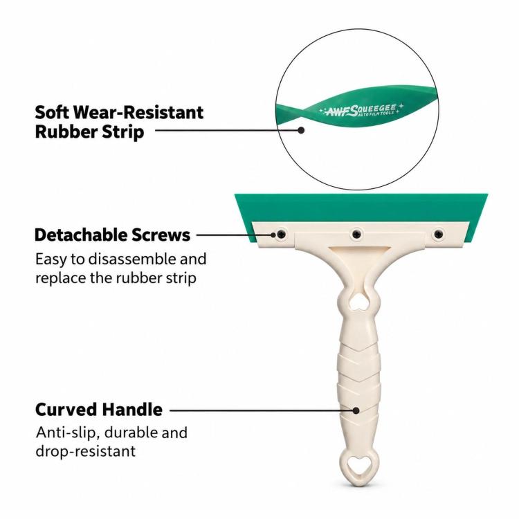 qili window tinting squeegee with detachable screws, soft rubber strip, curved handle