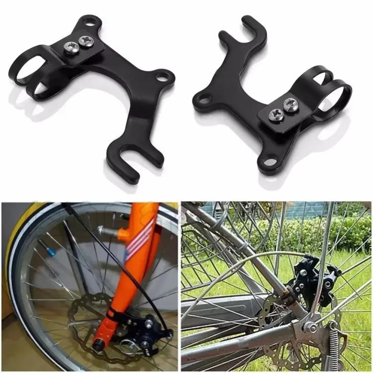 Bicycle disc brake adapter bracket set, black metal plates with screws and bolt holes