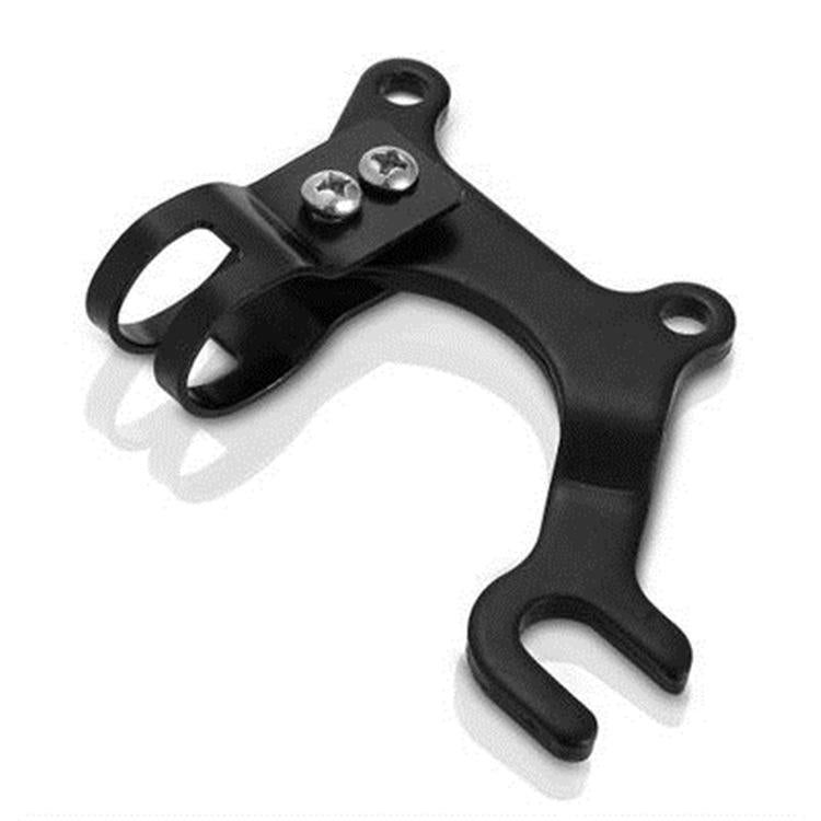 Bicycle disc brake mounting bracket with fork-style base and two bolts, black metal