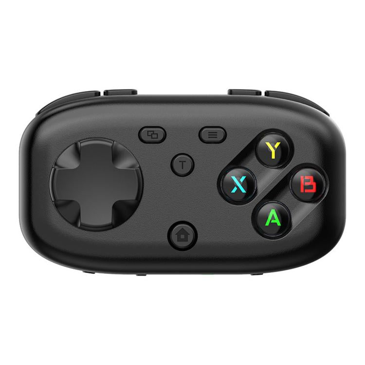 Black mini pocket Bluetooth game controller with colored face buttons and analog sticks