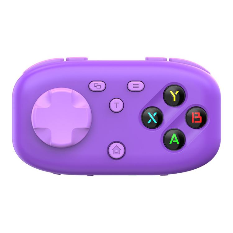 Purple mini pocket Bluetooth game controller with translucent D-pad and analog sticks