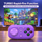 Purple mini pocket Bluetooth game controller with translucent left joystick and ABXY-style buttons