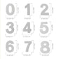 Printed size guide for gray number cake molds 0 through 8 with measurements