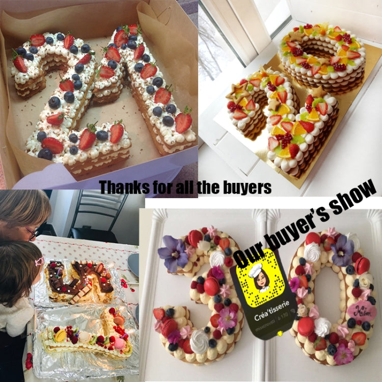 Decorated number cakes with colorful fruit and frosting on baking trays