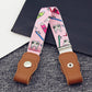 Children elastic snap belt with pink cartoon tooth pattern fabric and tan leather ends