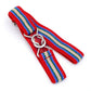 Kids braided elastic belt with metal clasp, red woven strap with rainbow stripes