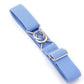 Kids braided elastic belt with metal clasp and buckle, light blue fabric strap