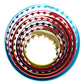 Set of 5 round plastic cookie plunger molds with stacked maroon and white rings