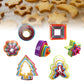 Set of 5 colorful plastic cookie cutter plunger molds in mixed star, tree, square shapes