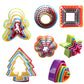Set of 5 colorful plastic cookie cutter plunger molds with tree, star, flower, and heart