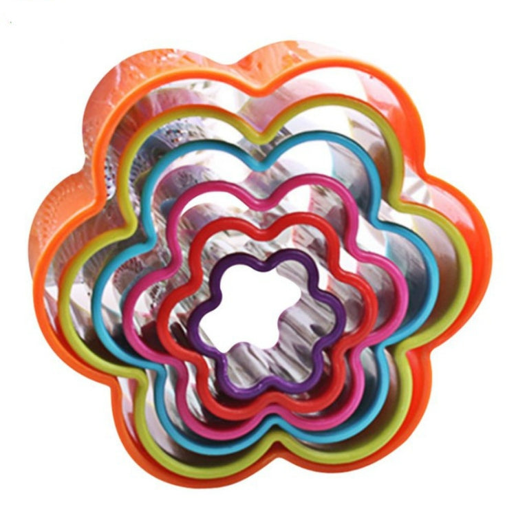 Set of 5 cloud-like plastic cookie plunger molds with rainbow stacked outlines