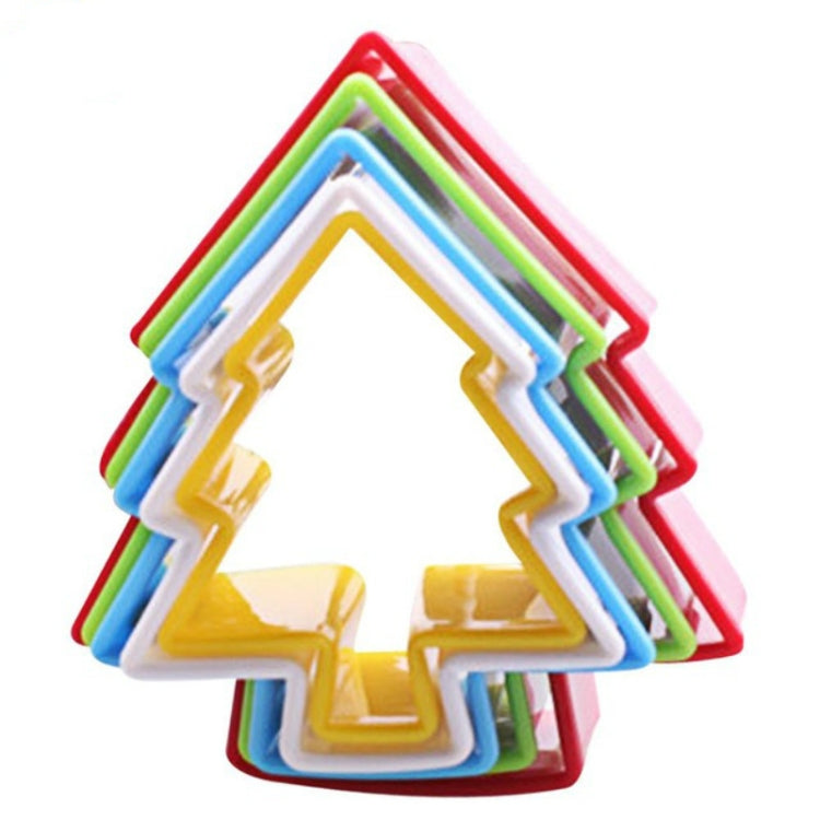 Plastic tree-shaped cookie cutter plunger set, colorful 5-piece