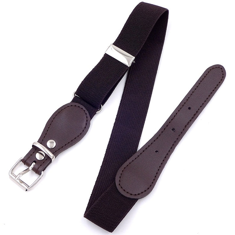 Kids purple adjustable elastic belt with square pin buckle and stitched leather tab