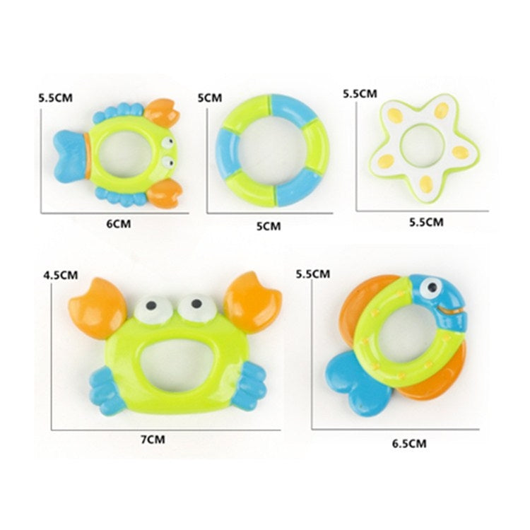 Octopus bath accessory set: green, orange, blue rings and star splash ring