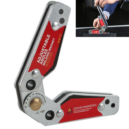 Adjustable magnetic welding locator fixture with red insert and angled base plates
