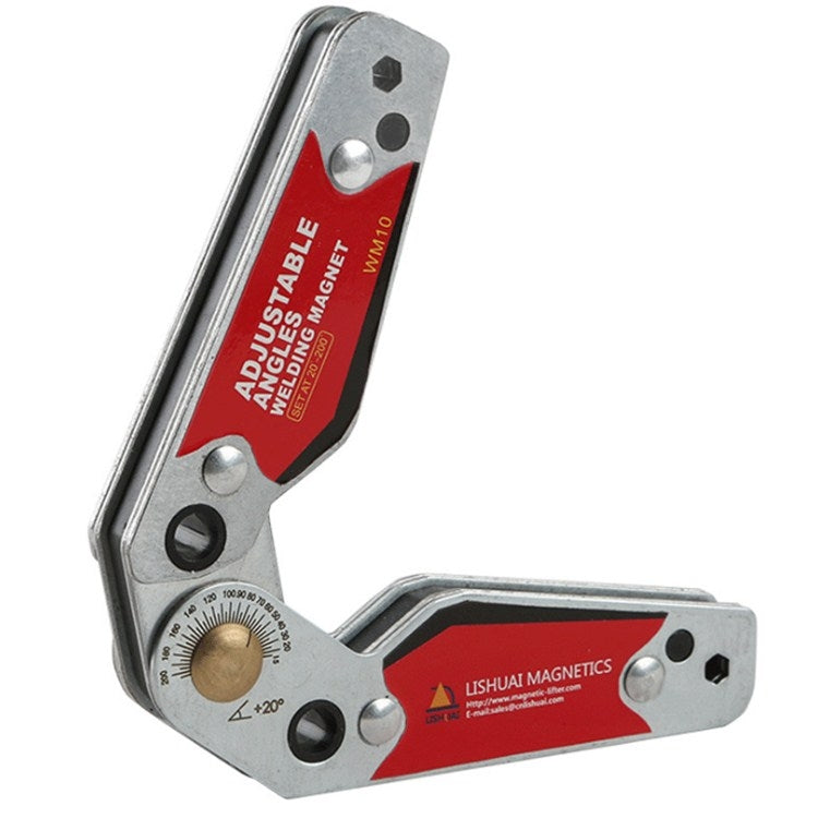 Adjustable magnetic welding locator fixture, silver body with red alignment scale