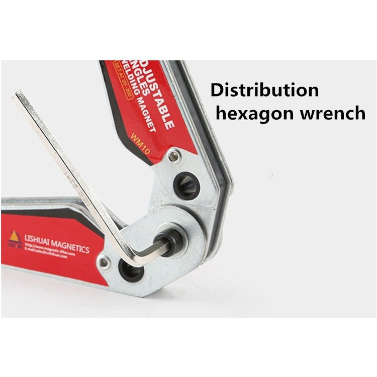 Magnetic welding locator fixture close-up with hex wrench distribution arm