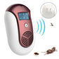 Ultrasonic pest repeller with maroon housing, LCD panel, and two-pin plug