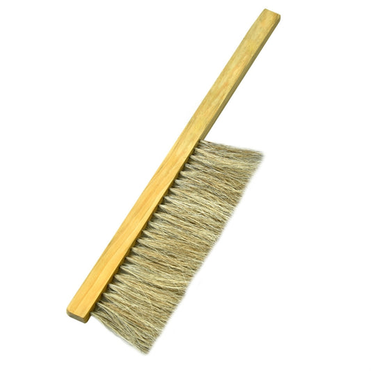 Angled wooden sweep brush with stiff boar bristles