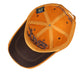 Orange-and-black baseball cap with stitched paneling and embroidered front logo