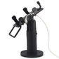 Black POS stand with swivel clamp arms and tall pedestal base
