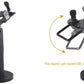 Black swivel-tilt POS bracket stand with hinged clamp arms and round base
