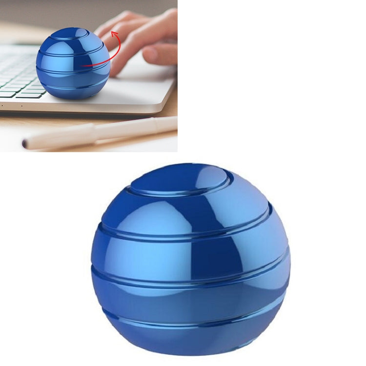 Blue rotating tabletop ball gyroscope toy shown from two angles