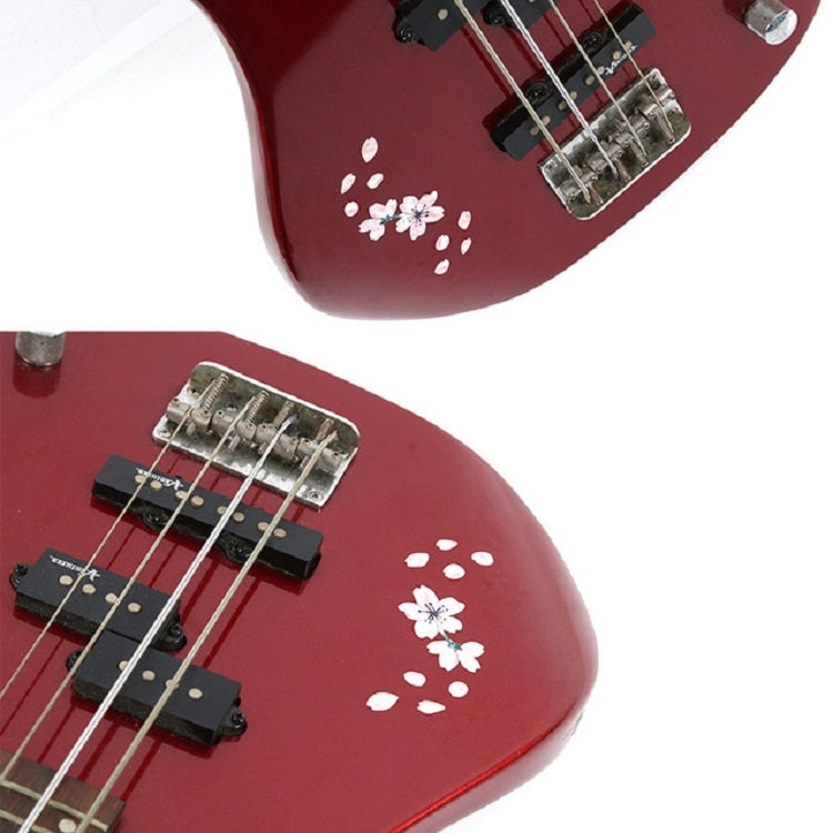 Cherry blossom guitar panel stickers, white floral decals on dark red ukulele body