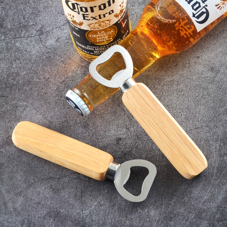 2-pack stainless steel beer bottle openers with rubber wood handles, chrome grips