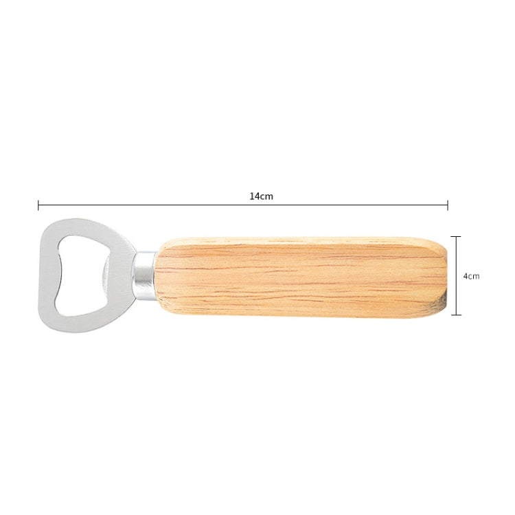 Stainless steel beer bottle opener with rubber wood handle and chrome bottle cap hook