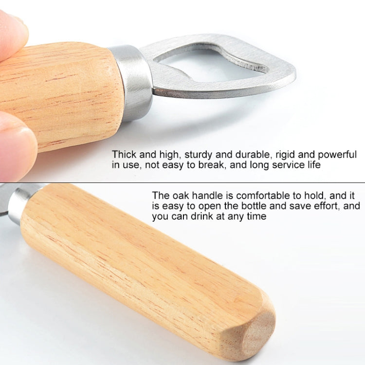 Rubber wood handled stainless bottle opener with metal cap-lifting hook