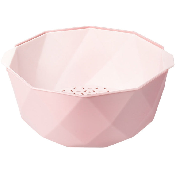 Pink double-layer drain basket with octagonal shape and perforated bottom