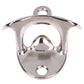 Silver wall-mounted bottle opener plate with curved lever and mounting hole