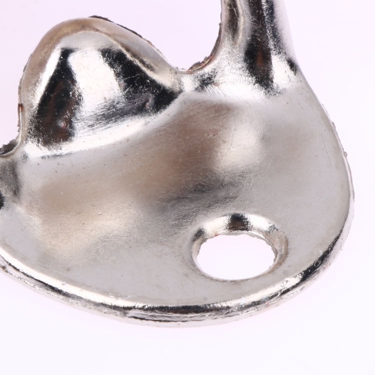 Silver bottle opener head with mounting hole and curved lever detail