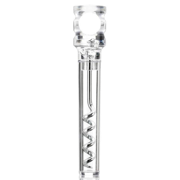 Transparent acrylic wine corkscrew with spiral worm and protective top