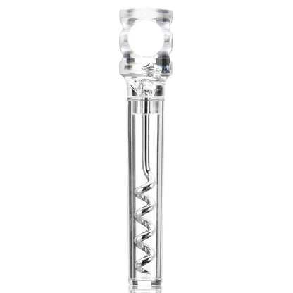Transparent acrylic wine corkscrew with spiral worm and protective top