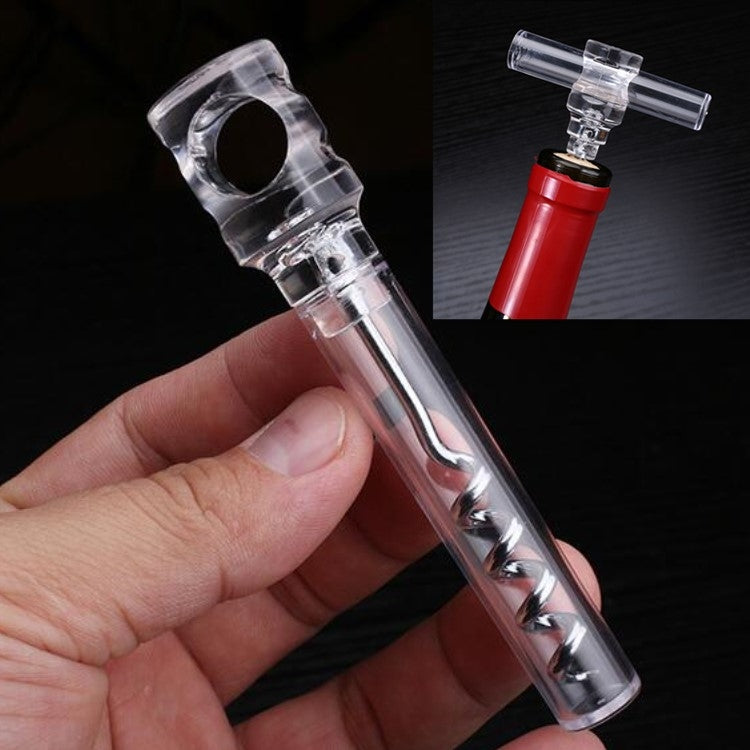 Handheld clear wine corkscrew with spiral worm and side handle