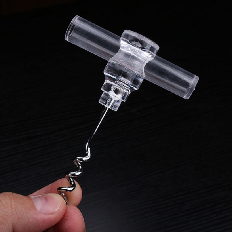 Clear wine corkscrew with twist spiral worm and hanging key-ring hook