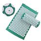 Green acupuncture massage pad and matching rolled pillow with white circular acupoints