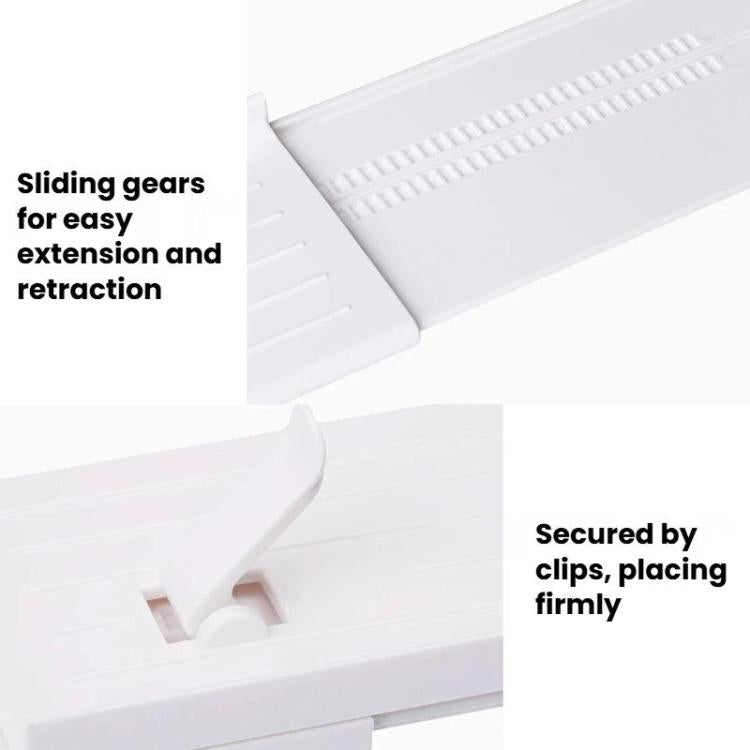 White sliding divider tracks with retraction gears and secured clips.