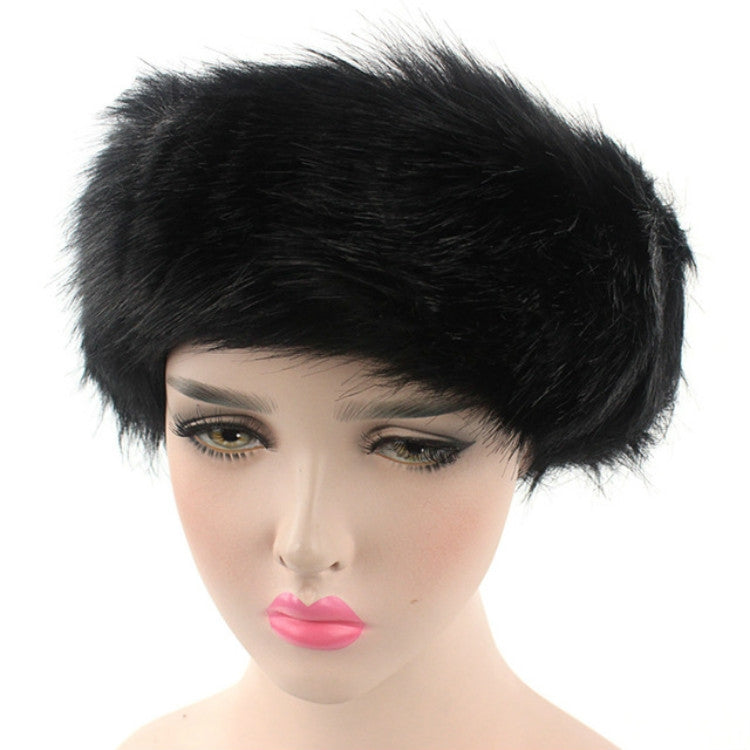 Black faux fur headband bomber hat with plush rounded top