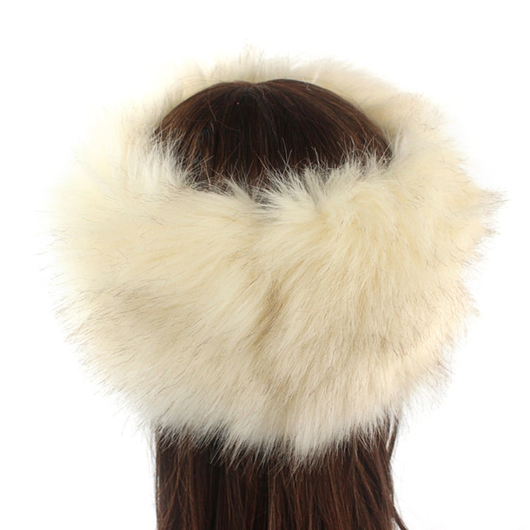 Ivory faux fur headband bomber hat with soft wide furry band