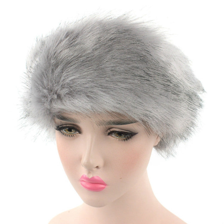Light gray faux fur headband bomber hat with soft, layered fur texture