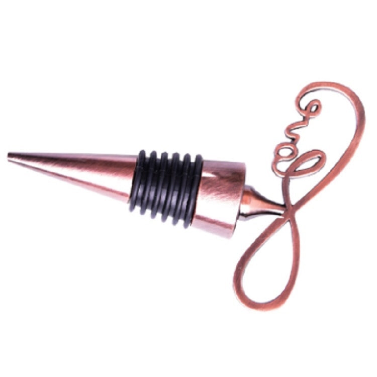 Metal wine stopper with red heart-shaped wire charm